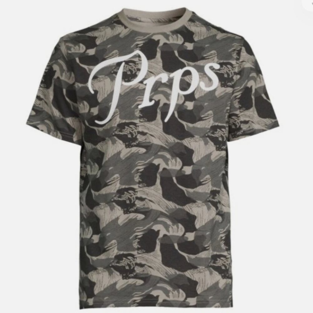 Prps Black White & Gray Camo Logo Short Sleeve Crewneck T-Shirt